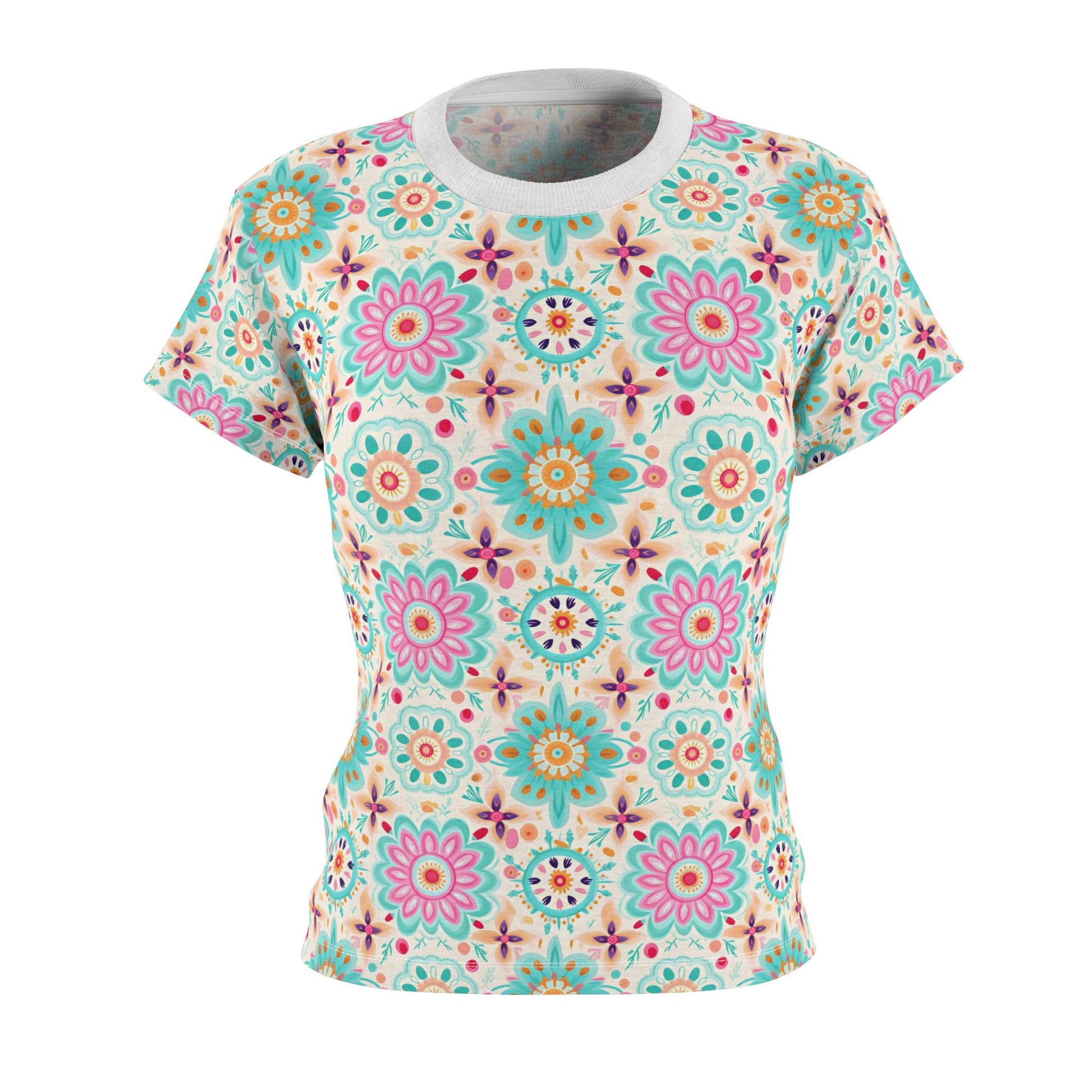 Floral Women's Cut & Sew Tee, Boho Shirt, Casual Summer Top, Gift for Her, Floral Print T-Shirt
