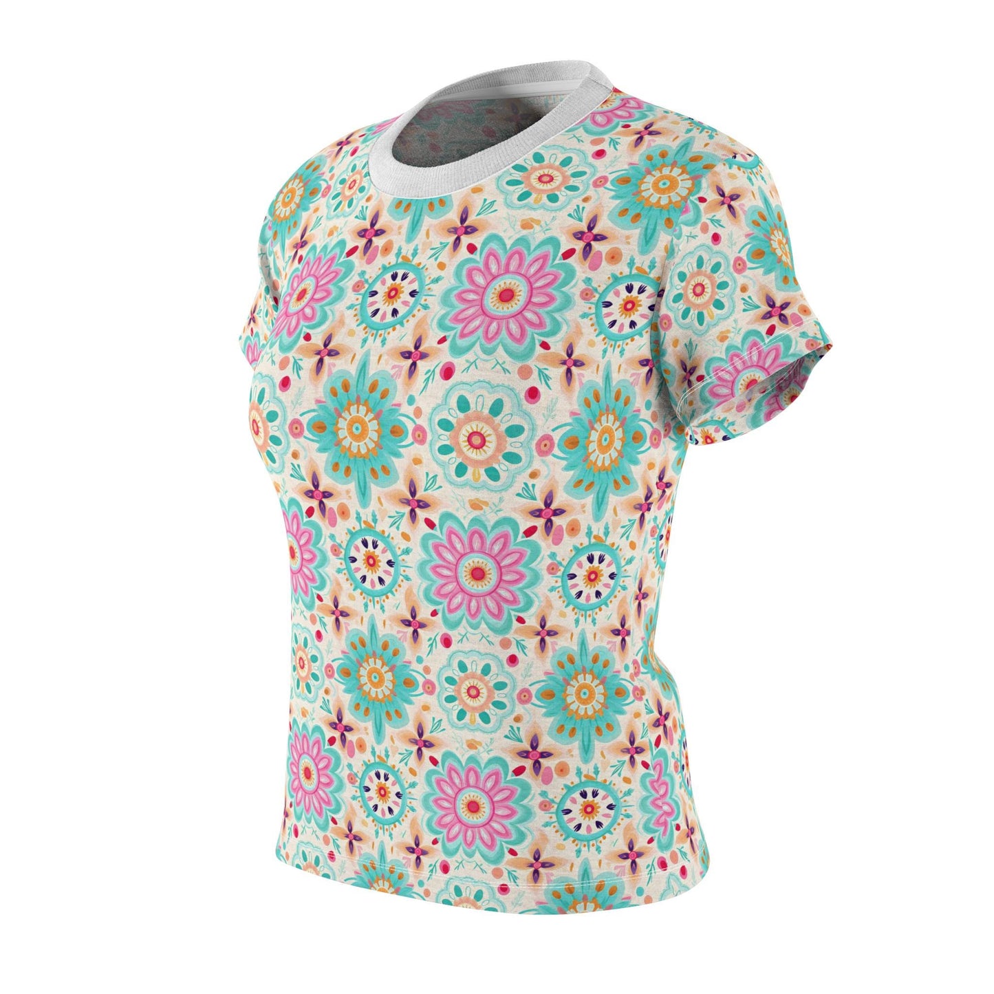 Floral Women's Cut & Sew Tee, Boho Shirt, Casual Summer Top, Gift for Her, Floral Print T-Shirt