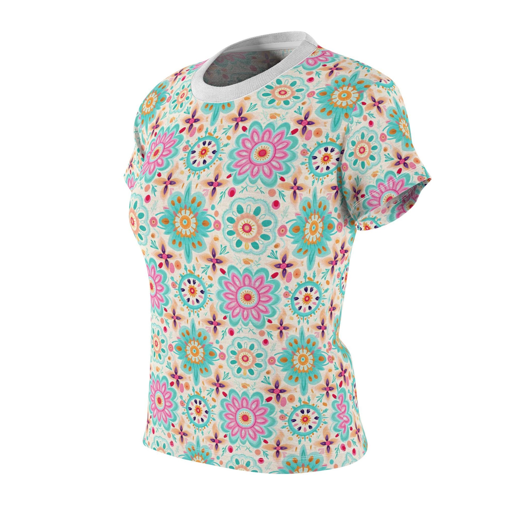 Floral Women's Cut & Sew Tee, Boho Shirt, Casual Summer Top, Gift for Her, Floral Print T-Shirt