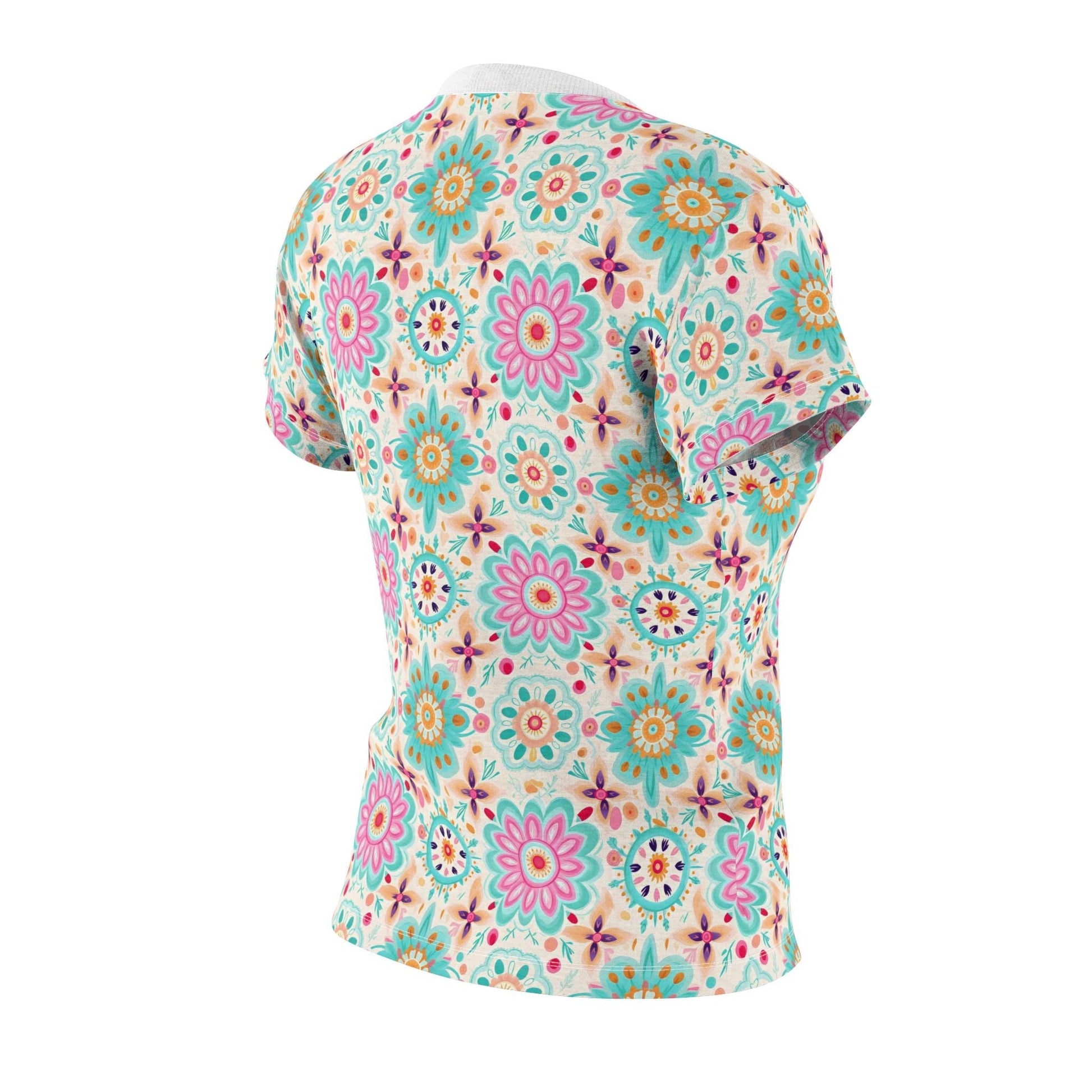 Floral Women's Cut & Sew Tee, Boho Shirt, Casual Summer Top, Gift for Her, Floral Print T-Shirt