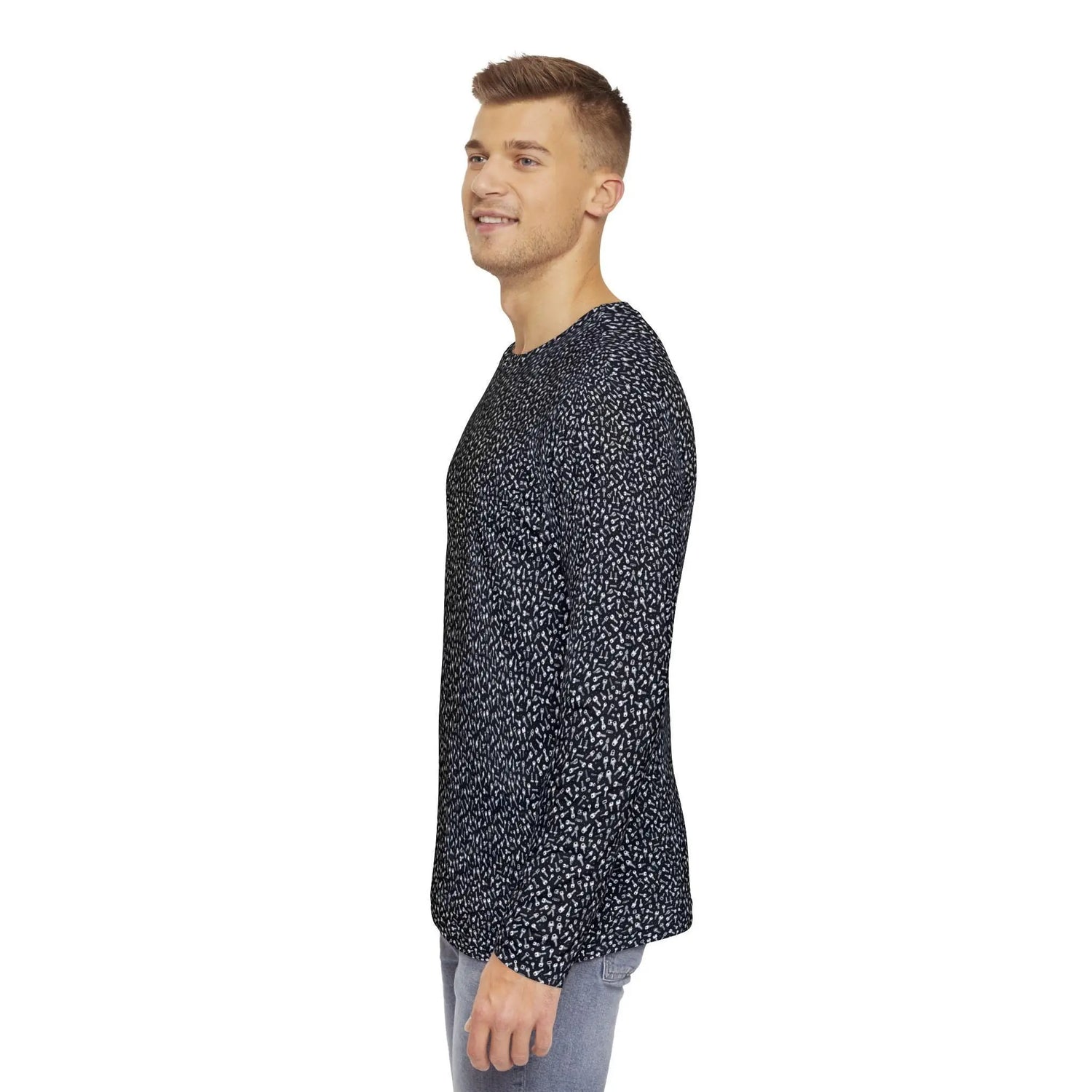 Mens Long Sleeve Print Shirt - Geometric Keys Design, Casual Mens Top, Everyday Wear, Birthday Gift, Lightweight Layering