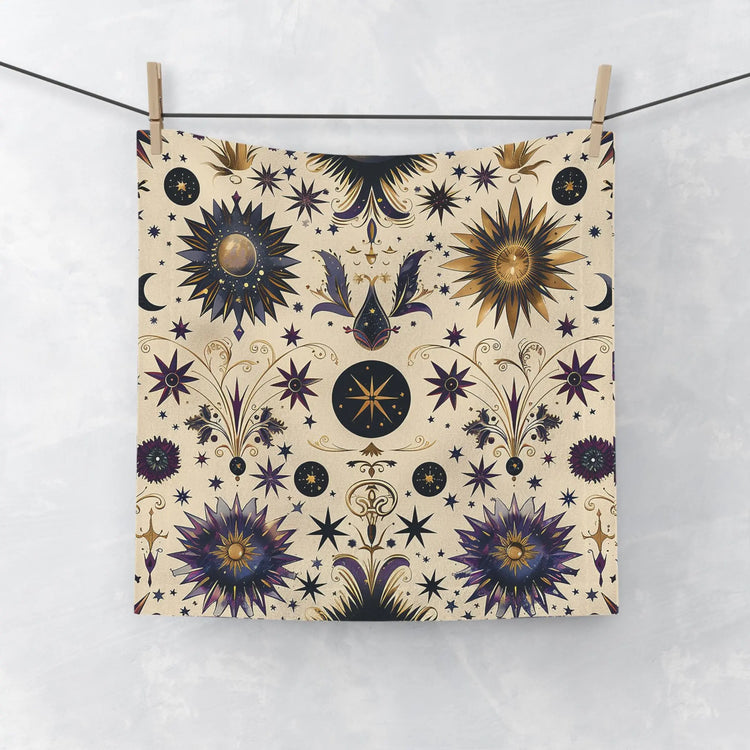 Celestial Face Towel - Spa Day, Bathroom Decor, Astrology Gift, Starry Night Aesthetic, Cosmic Design