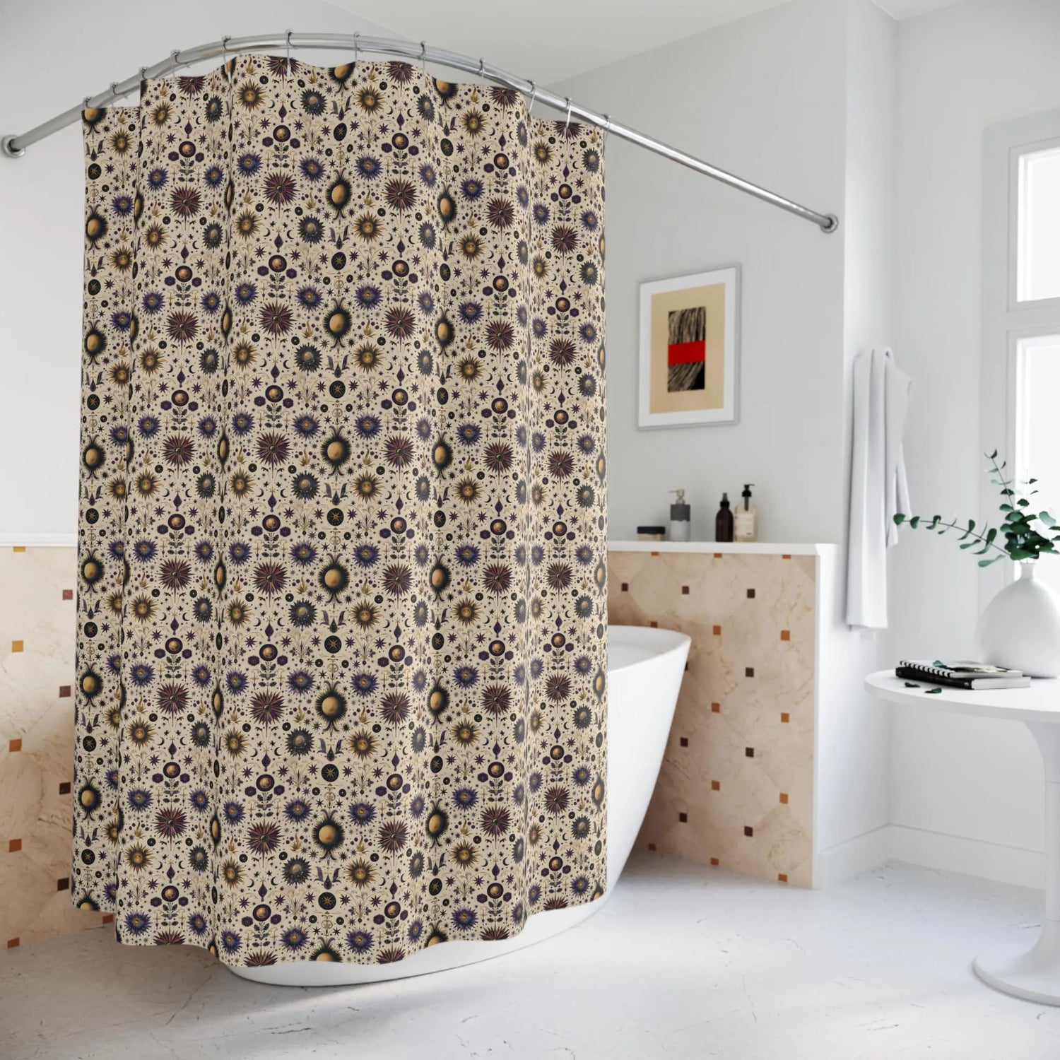 Boho Floral Shower Curtain | Vibrant Bath Decor, Eco-Friendly Bathroom, Unique Gift for Home, Festival Vibes, Colorful Patterns