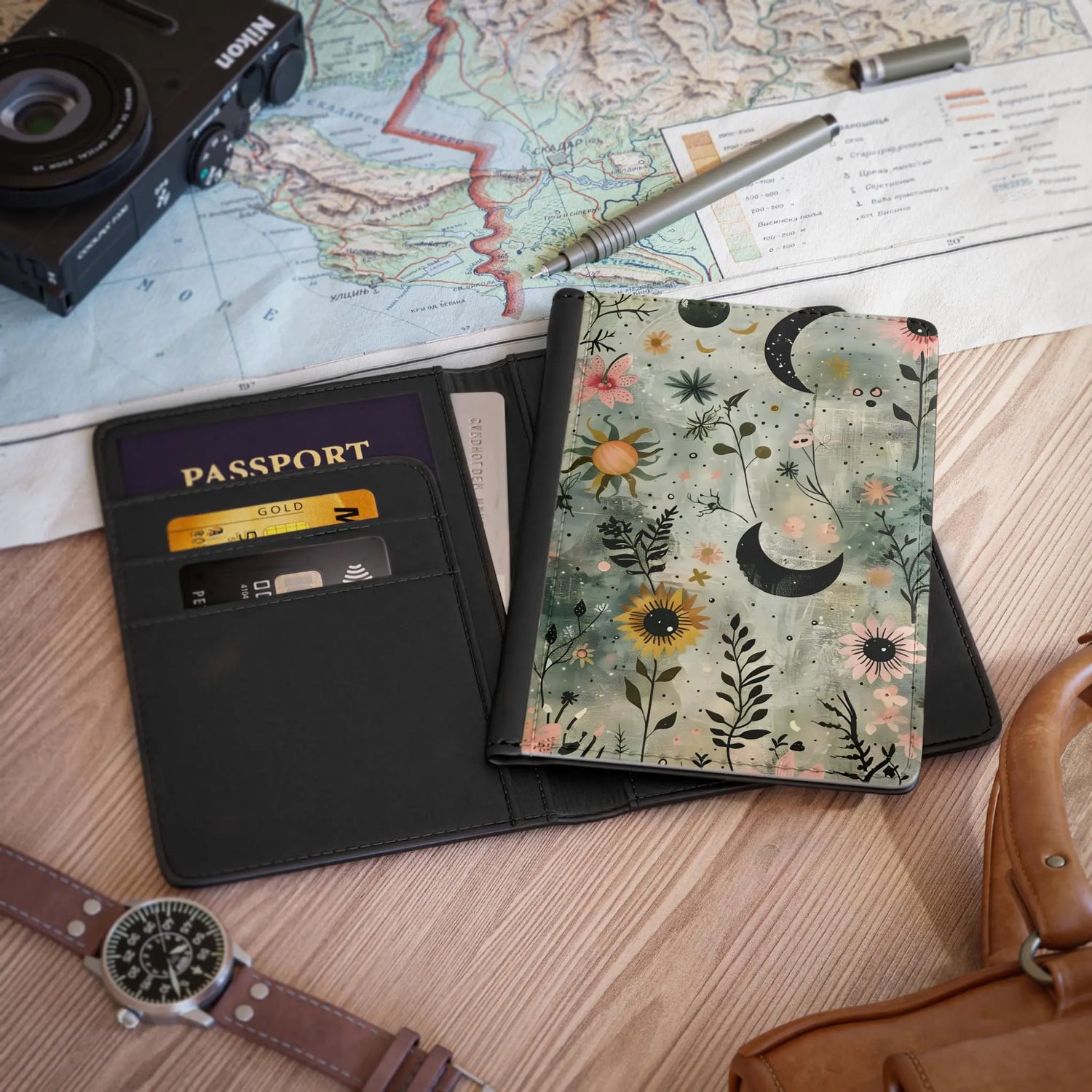 Floral Boho Passport Cover, Travel Accessory, Gift for Wanderlust Dreamers, Stylish Travel Document Holder, Spring Travel Essentials