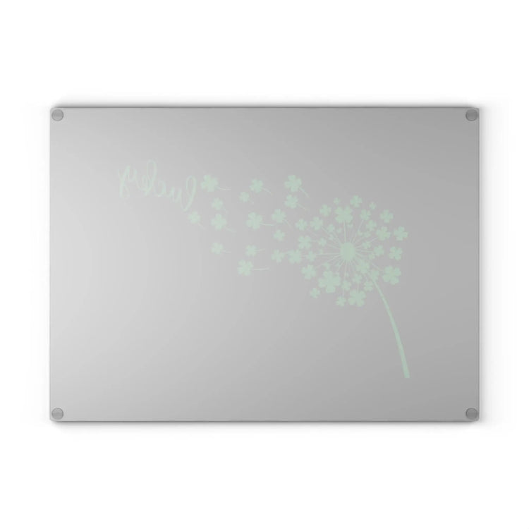 Lucky Dandelion Glass Cutting Board, Kitchen Decor, Gift for Chef, St. Patrick&