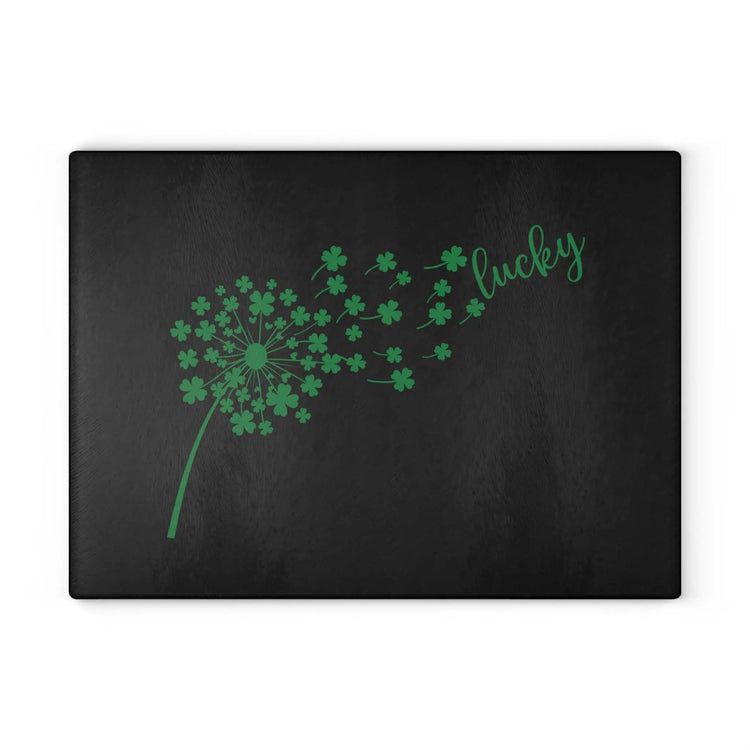 Lucky Dandelion Glass Cutting Board, Kitchen Decor, Gift for Chef, St. Patrick&