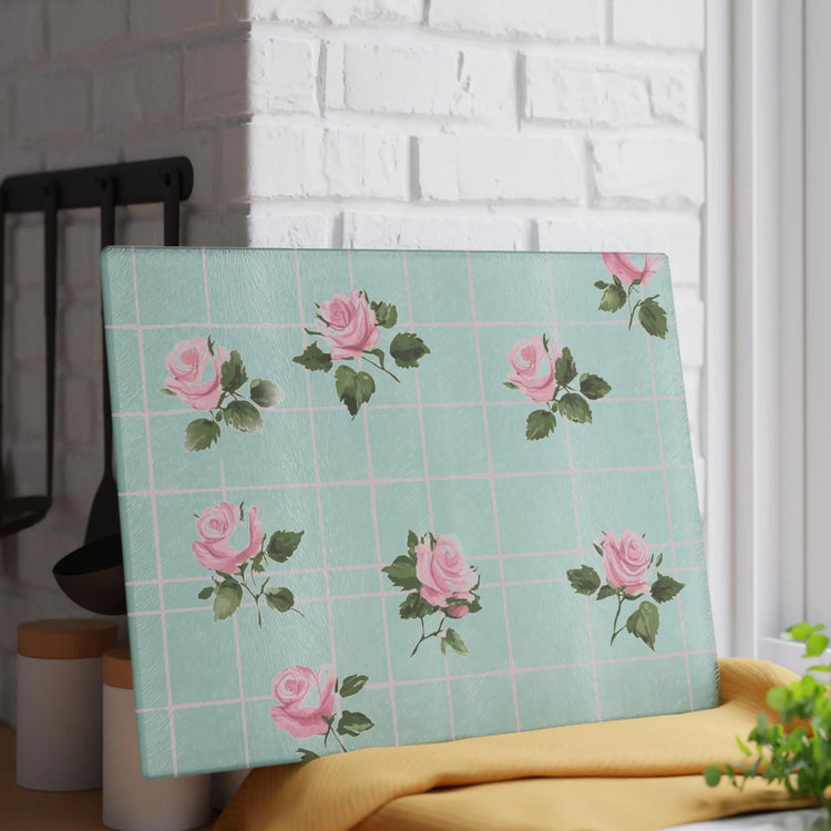 Chic Floral Glass Cutting Board | Vintage Kitchen Decor, Wedding Gift, Home Cooking Essentials, Pink Rose Design, Kitchen Accessories
