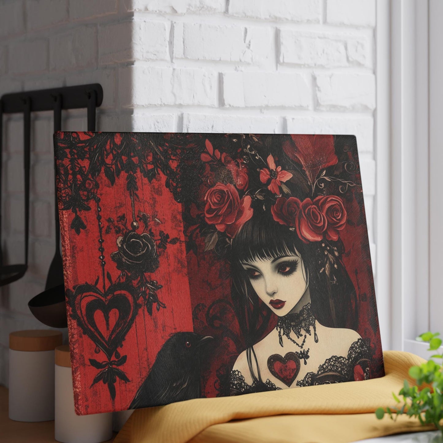 Gothic Art Glass Cutting Board | Darkly Elegant Kitchen Decor, Halloween Gift, Unique Gift for Her, Home Cooking Accessory