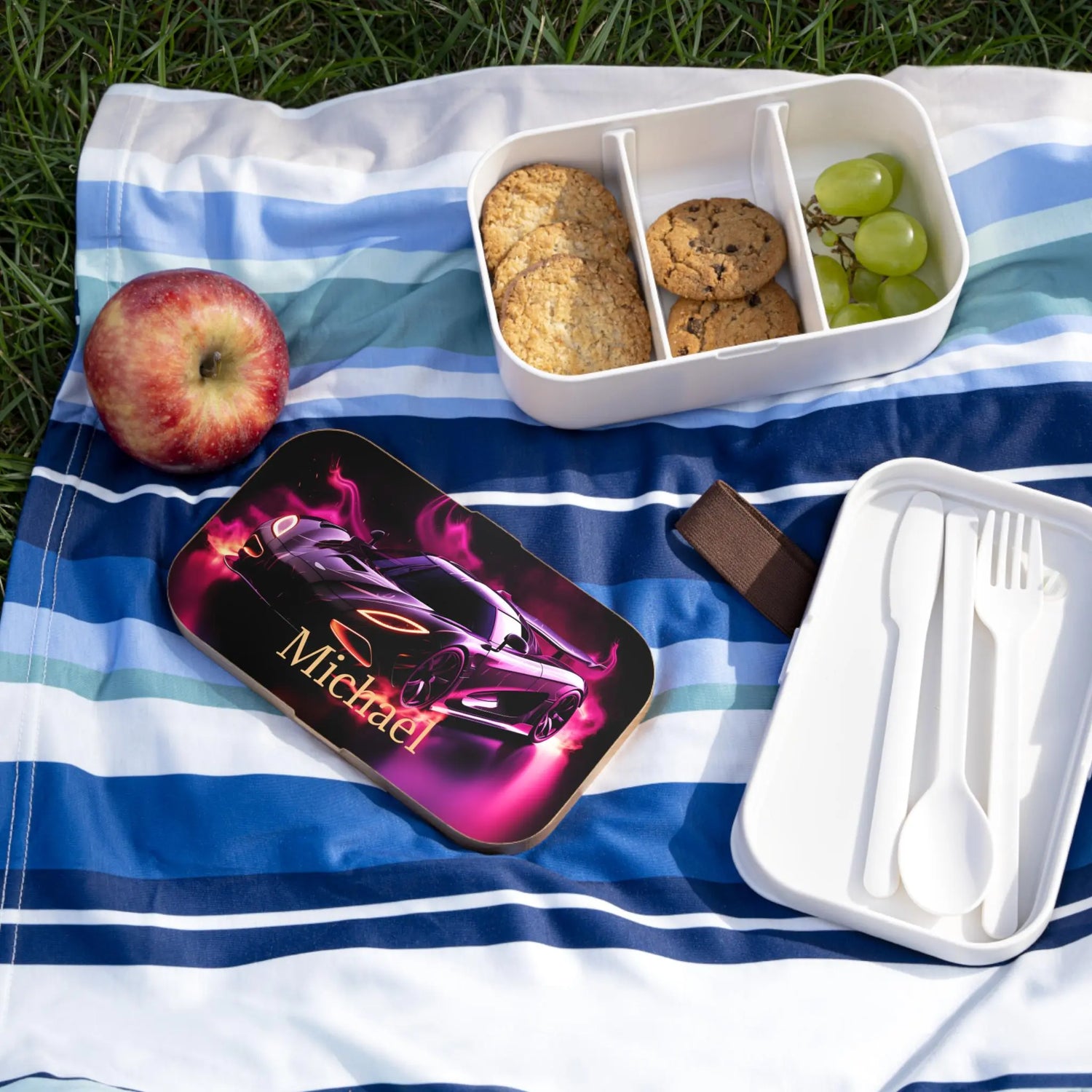 Personalized Bento Lunch Box for Kids, Stylish Car Design for School, Unique Gift, Meal Prep Container, Custom Lunch Box