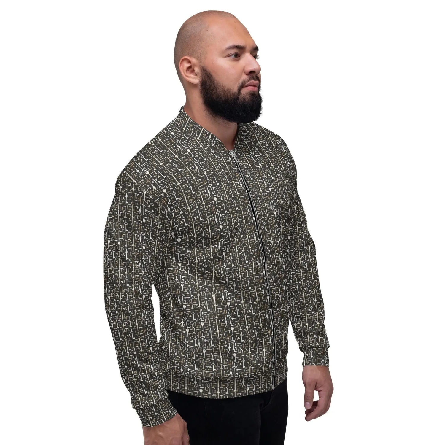 Men’s Geometric All-Over Pattern Bomber Jacket – Stylish & Trendy Streetwear Jacket for Modern Men – Fashionable Outerwear