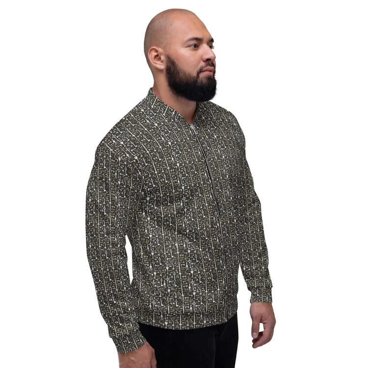 Men’s Geometric All-Over Pattern Bomber Jacket – Stylish & Trendy Streetwear Jacket for Modern Men – Fashionable Outerwear