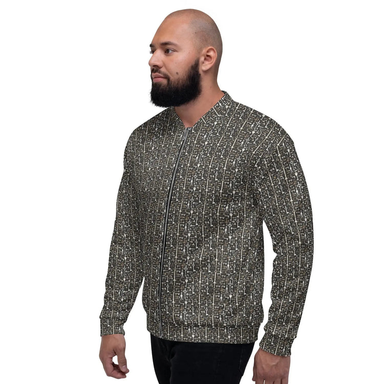 Men’s Geometric All-Over Pattern Bomber Jacket – Stylish & Trendy Streetwear Jacket for Modern Men – Fashionable Outerwear