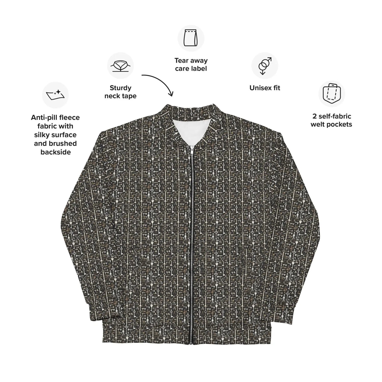 Men’s Geometric All-Over Pattern Bomber Jacket – Stylish & Trendy Streetwear Jacket for Modern Men – Fashionable Outerwear