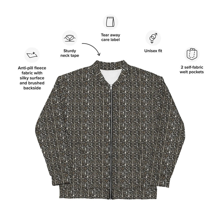 Men’s Geometric All-Over Pattern Bomber Jacket – Stylish & Trendy Streetwear Jacket for Modern Men – Fashionable Outerwear