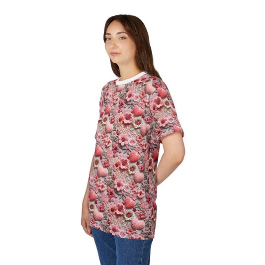 Floral Heart Women's Cut & Sew Tee, Perfect for Spring, Summer Casual Wear, Gift for Flower Lovers, Eco-Friendly Fashion, Unique Design