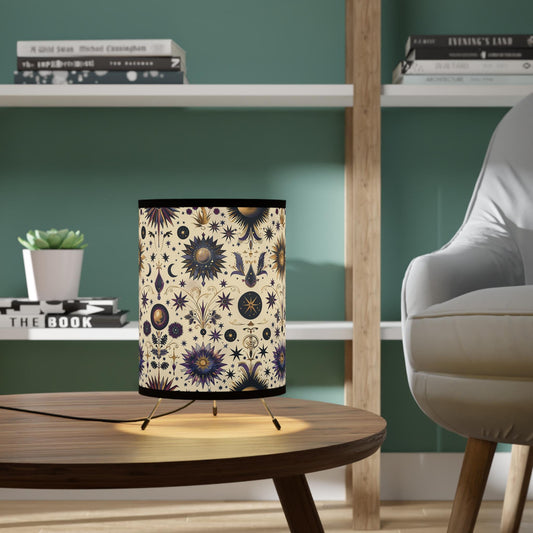 Bohemian Tripod Lamp with Celestial Design Shade, Home Decor, Meditative Lighting, Gift for Housewarming, Boho Aesthetic, Unique Night Light
