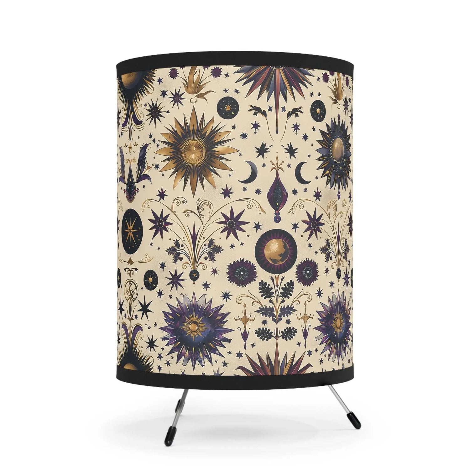 Bohemian Tripod Lamp with Celestial Design Shade, Home Decor, Meditative Lighting, Gift for Housewarming, Boho Aesthetic, Unique Night Light