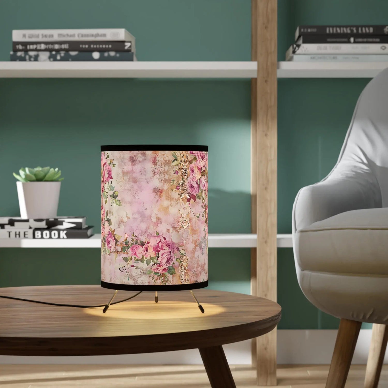 Floral Tripod Lamp, Elegant Home Decor, Vintage Style Lighting, Boho Chic Design, Perfect for Living Room, Bedroom, Gift Idea