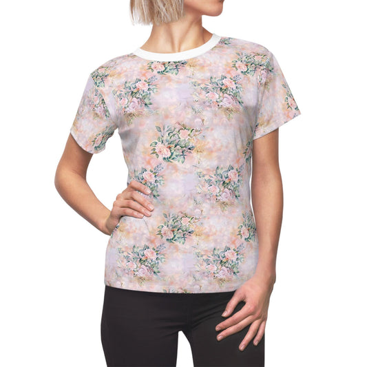 Floral Print Women's Cut & Sew Tee, Soft Summer Top, Perfect for Casual Outings, Birthday Gift, Garden Party Attire