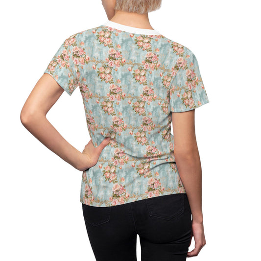 Floral Print Women's Cut & Sew Tee, Casual Summer Shirt, Vintage Style Top, Gift for Her, Perfect for Spring Fests