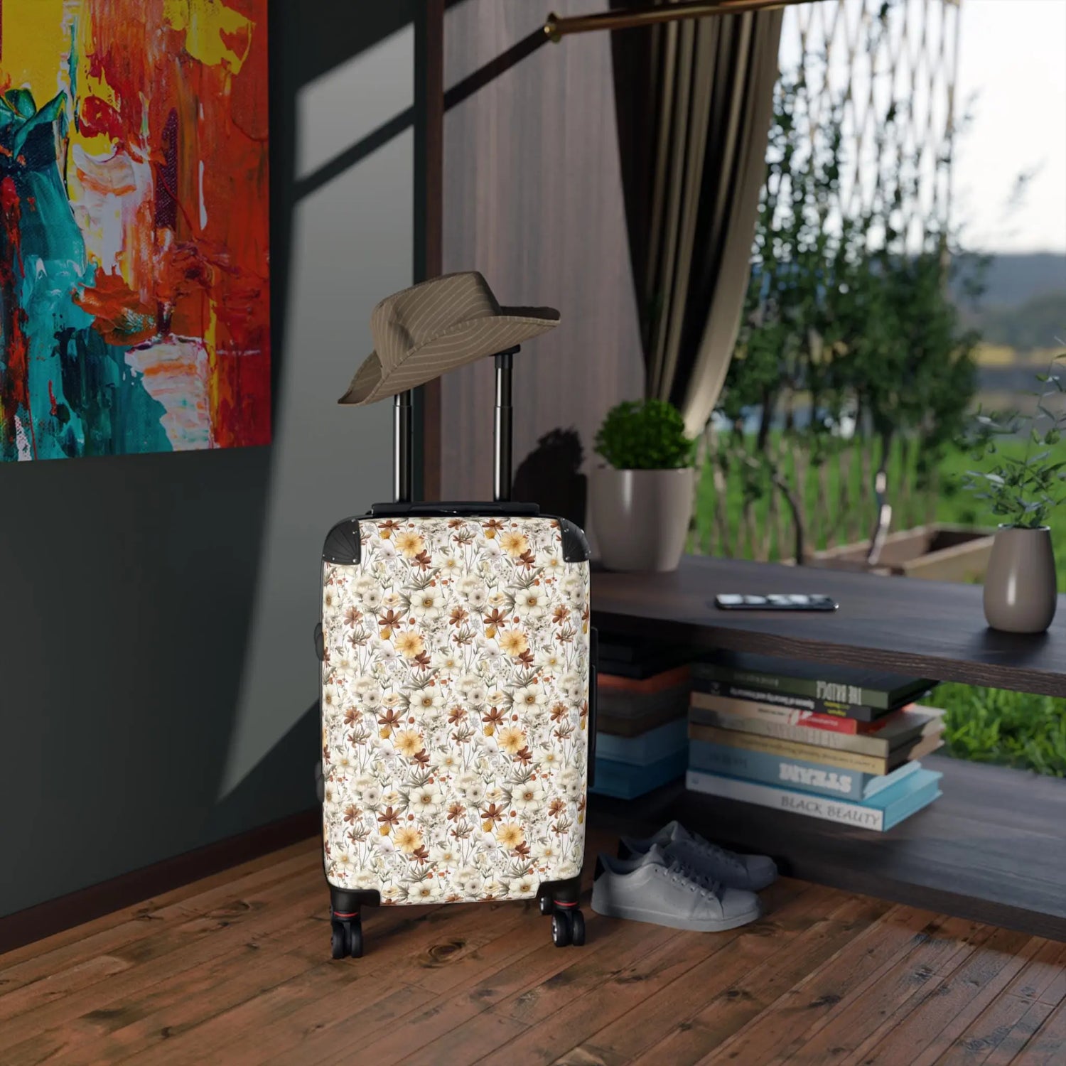 Suitcase, Florall all over print pattern fall autumn design stylish sturdy designer look and feel shell three size travel luggage