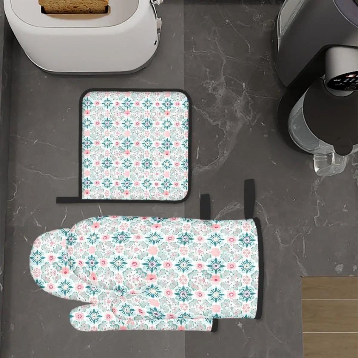Oven Mitts and Pot Holders Sets (3pcs), Spring Fashion Kitchen Decor, Designer Kitchen, Mom Gift