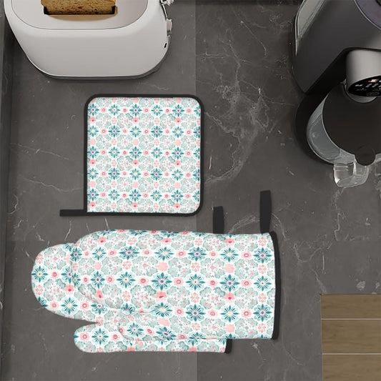 Oven Mitts and Pot Holders Sets (3pcs), Spring Fashion Kitchen Decor, Designer Kitchen, Mom Gift