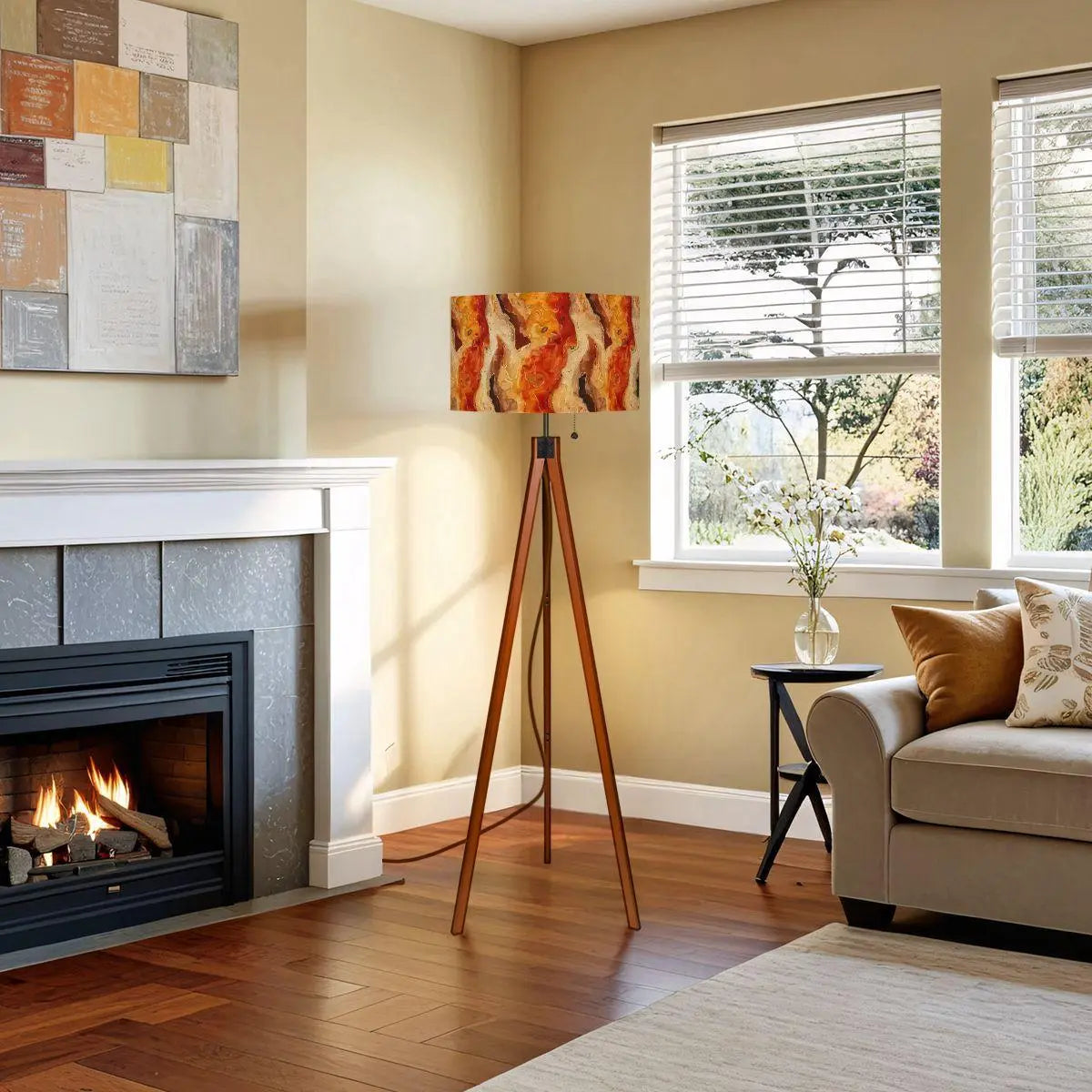 Tripod Floor Lamp (Made in USA), Multicolor Earthtone Stylish Living Room Bedroom Light