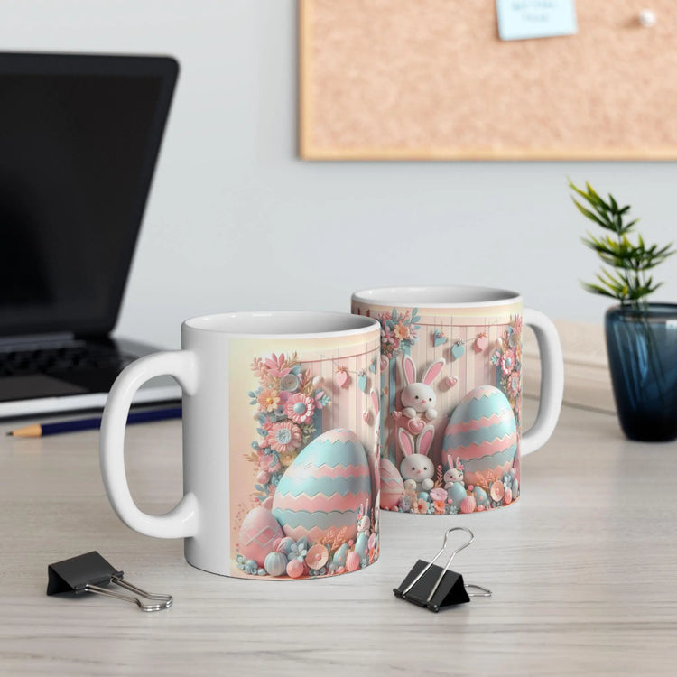 Whimsical Bunny Ceramic Mug - Perfect for Easter Coffee Lovers, Cute Gift for Kids, Spring Decor, Fun Tea Mug, Adorable 3D Floral Design