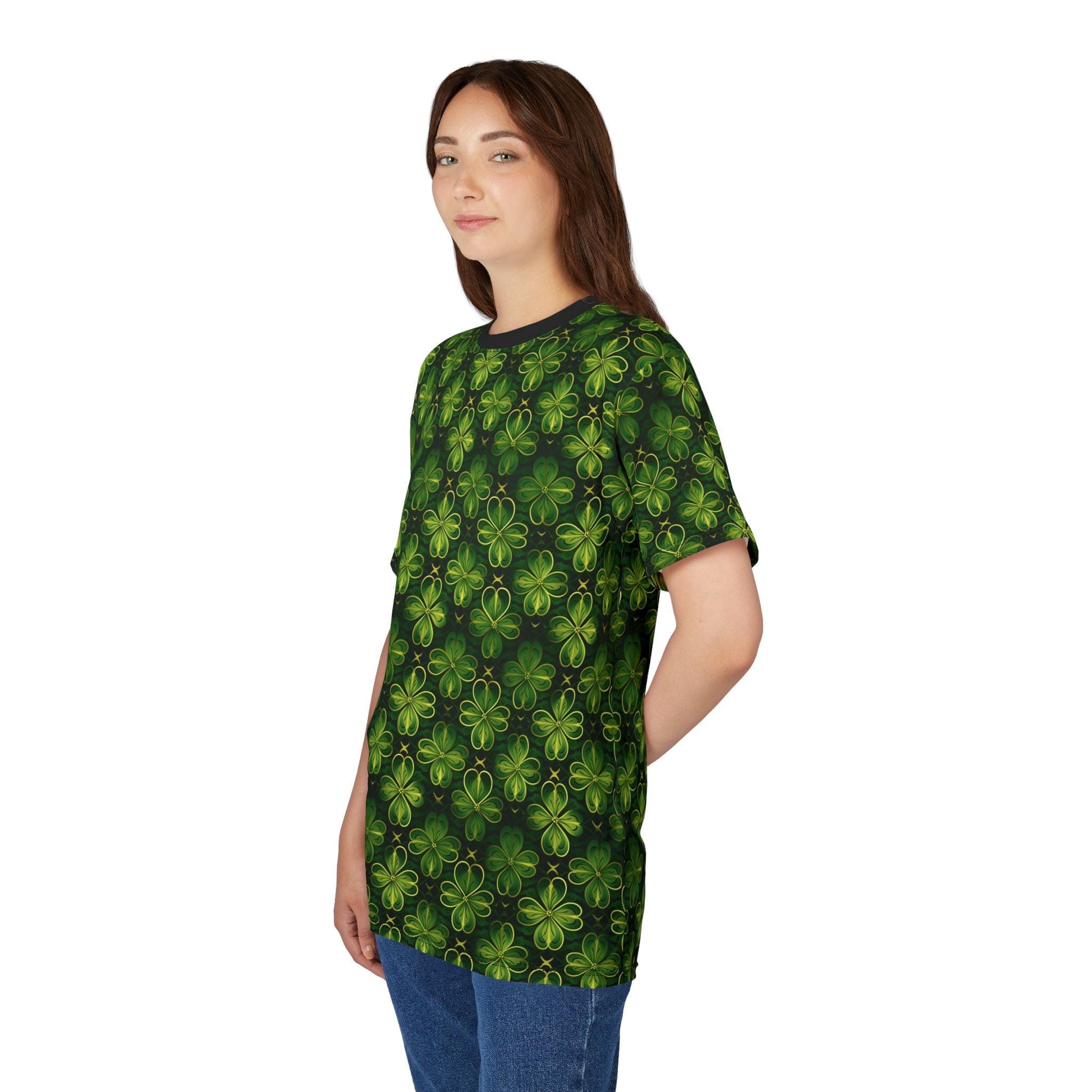 St. Patrick's Day Unisex Tee - Shamrock Cut & Sew T-Shirt, Green Floral Print Top, Celebrate Luck, Irish Pride Wear, Unique Gift Idea