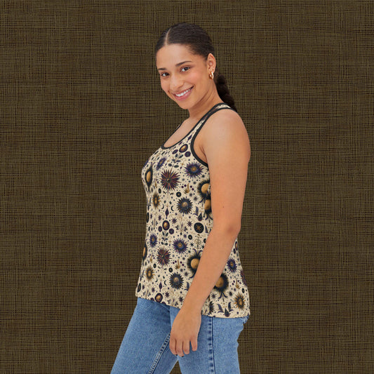 Floral Pattern Women's Tank Top, Boho Summer Top, Chic Sleeveless Shirt, Perfect for Festivals, Garden Parties, Vacation
