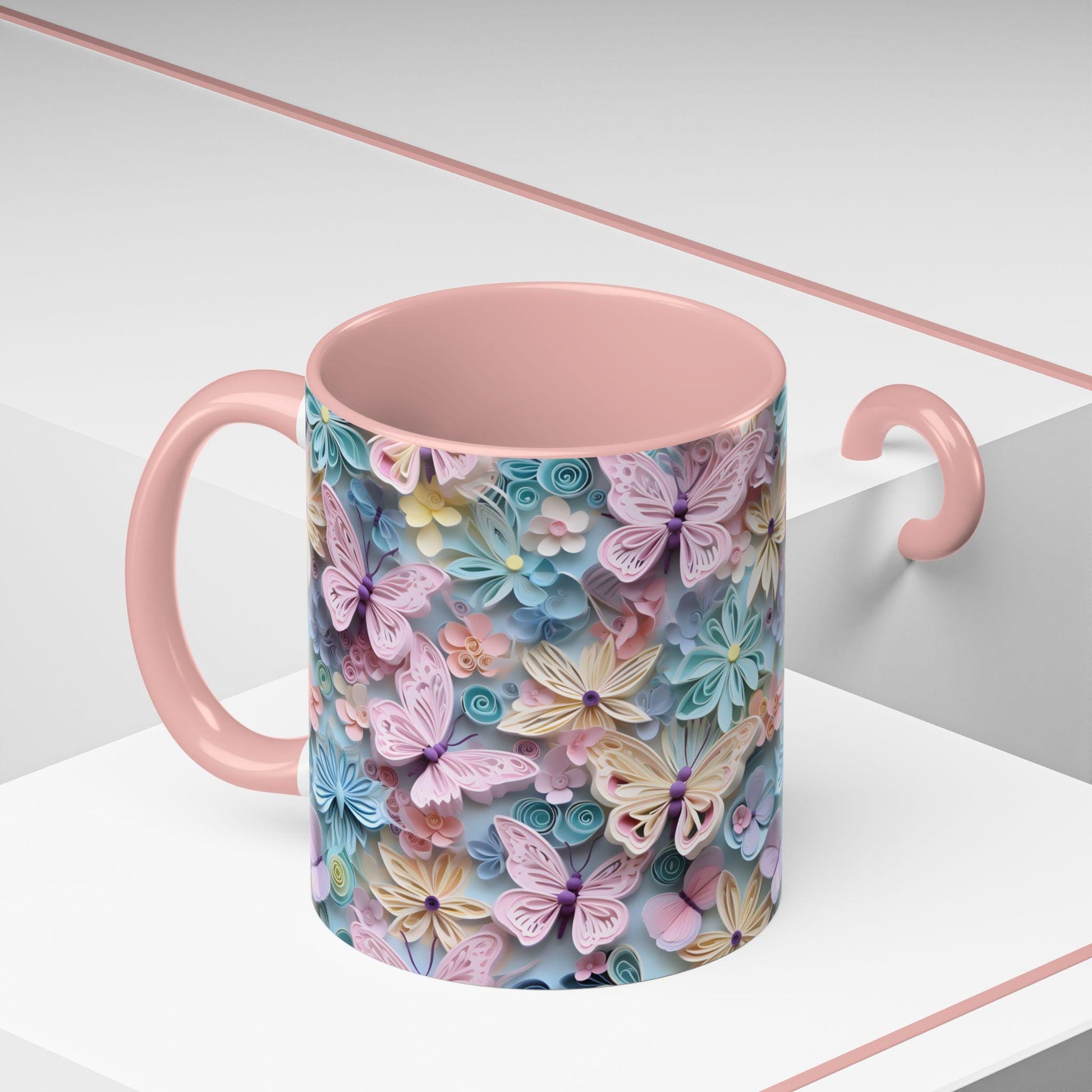 Floral Accent Coffee Mug, Vibrant 3D Butterfly Design, Gift for Nature Lovers, Mother's Day Mug, Home Decor