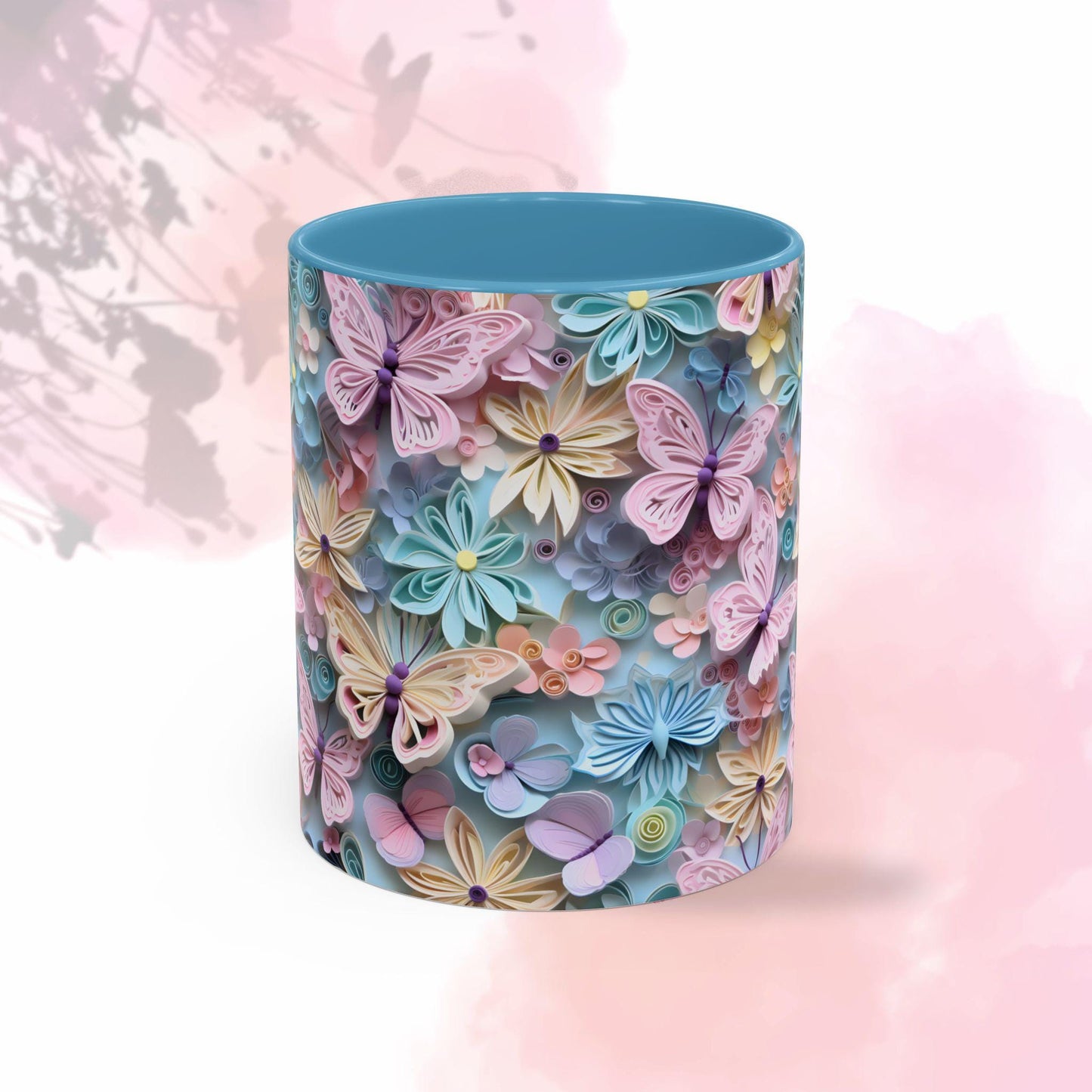 Floral Accent Coffee Mug, Vibrant 3D Butterfly Design, Gift for Nature Lovers, Mother's Day Mug, Home Decor