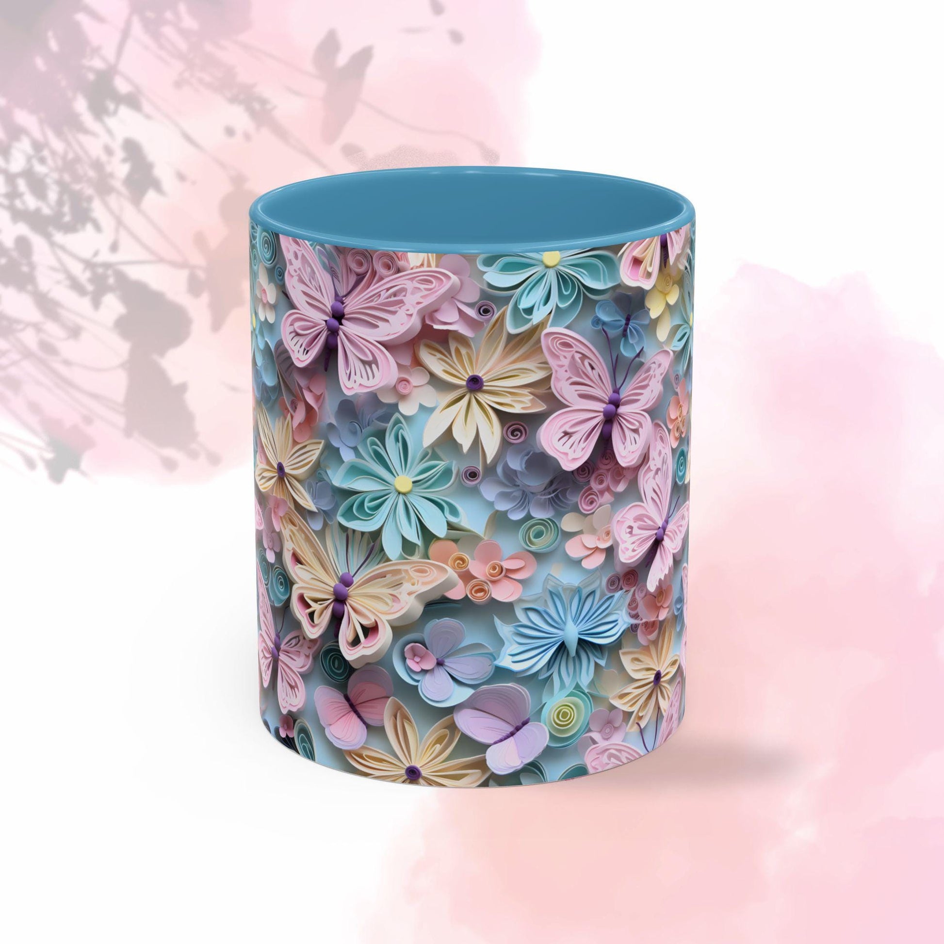 Floral Accent Coffee Mug, Vibrant 3D Butterfly Design, Gift for Nature Lovers, Mother's Day Mug, Home Decor