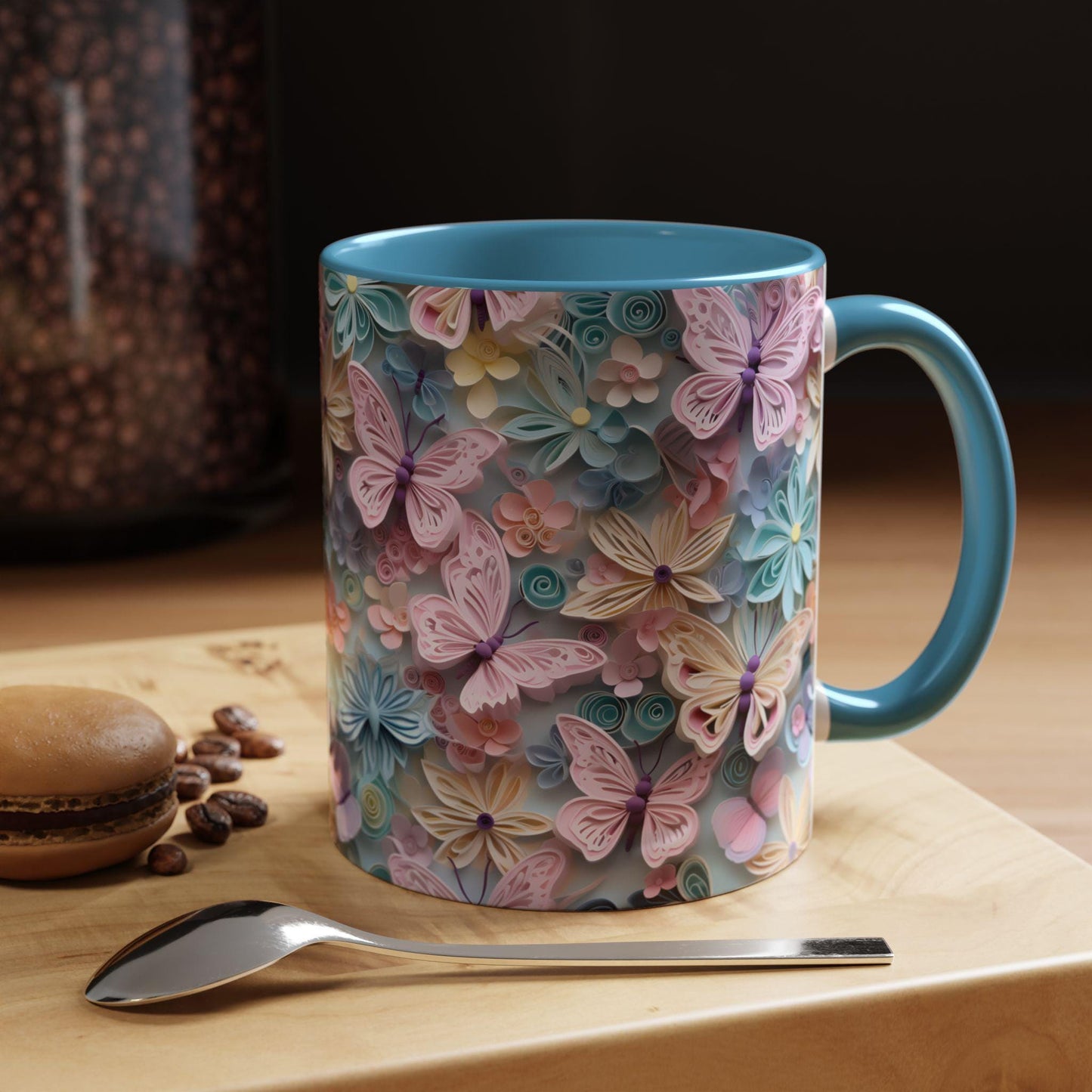 Floral Accent Coffee Mug, Vibrant 3D Butterfly Design, Gift for Nature Lovers, Mother's Day Mug, Home Decor