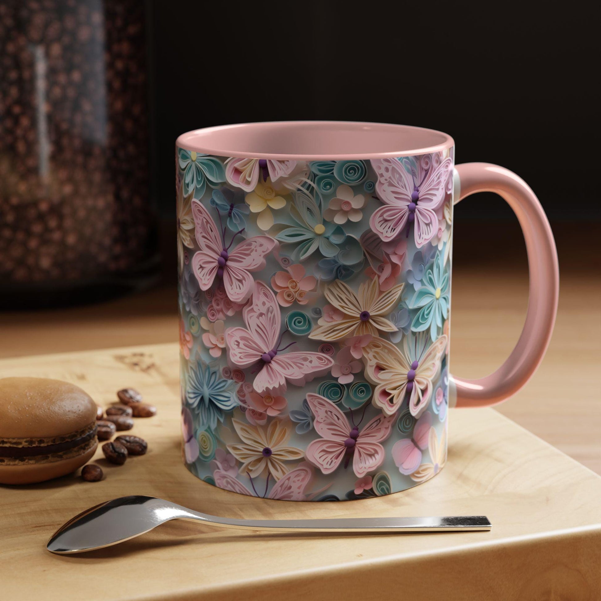 Floral Accent Coffee Mug, Vibrant 3D Butterfly Design, Gift for Nature Lovers, Mother&#39;s Day Mug, Home Decor