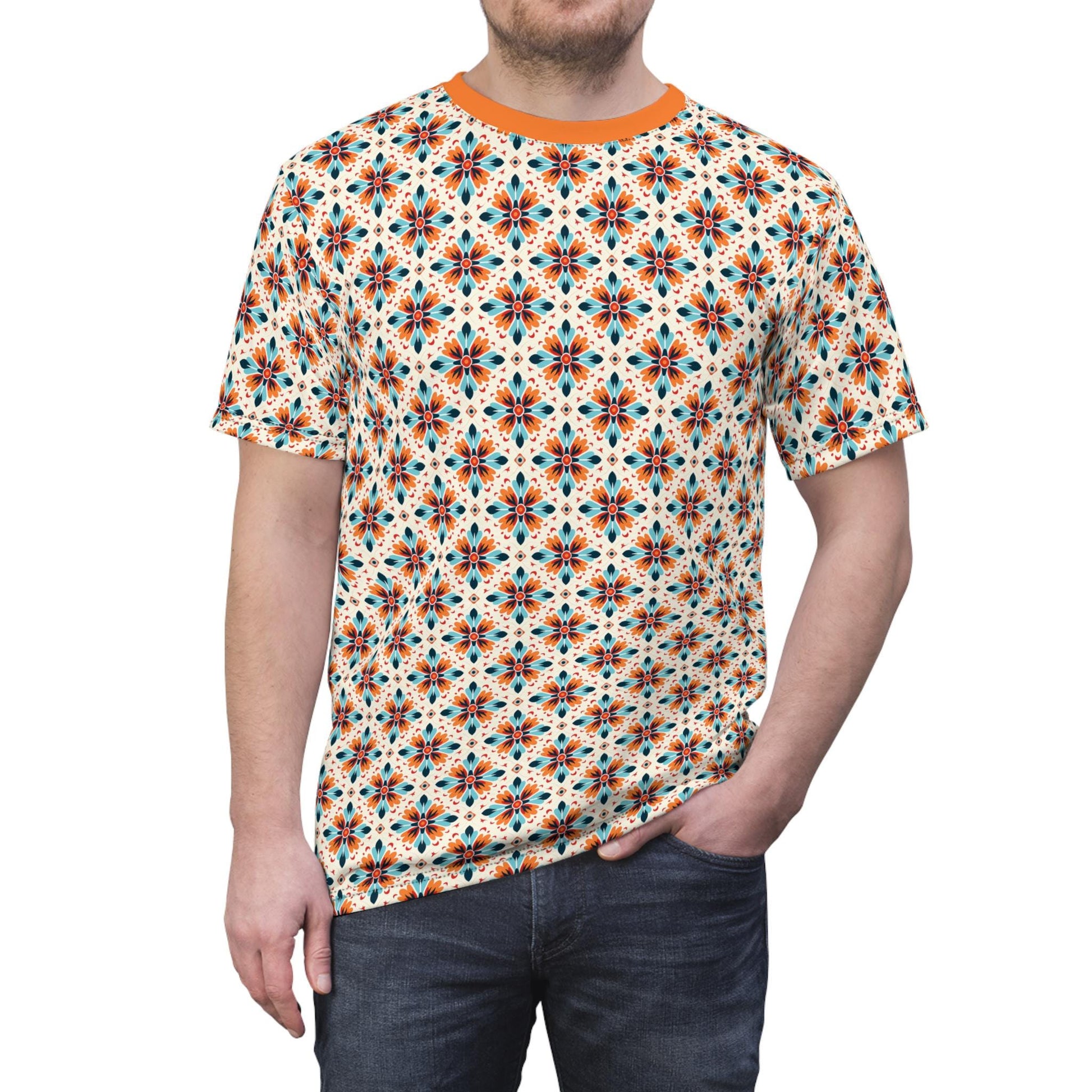 Colorful Men&#39;s Cut & Sew Tee - Boho Vibe Shirt for Casual Outings, Unique Gift for Birthdays, Summer Festivals