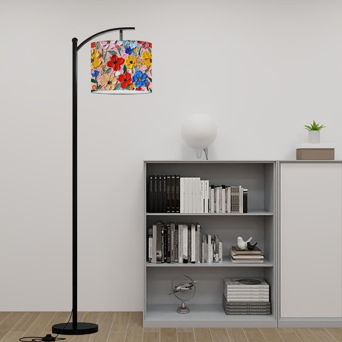 Floral Oil Painting Simulation Arc Floor Lamp (Made in USA), Designer Style Fashion Home Decor, Great Gift