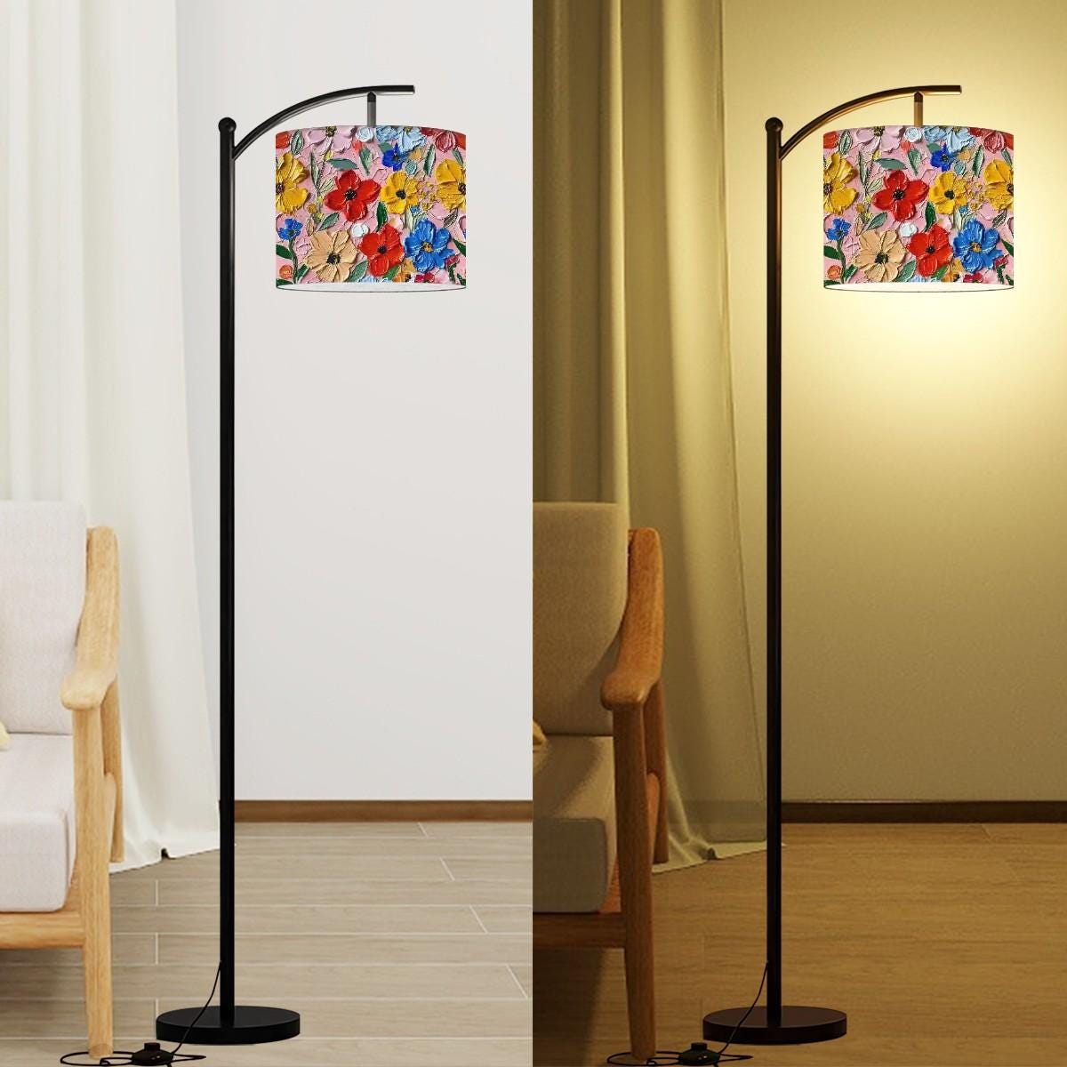 Floral Oil Painting Simulation Arc Floor Lamp (Made in USA), Designer Style Fashion Home Decor, Great Gift