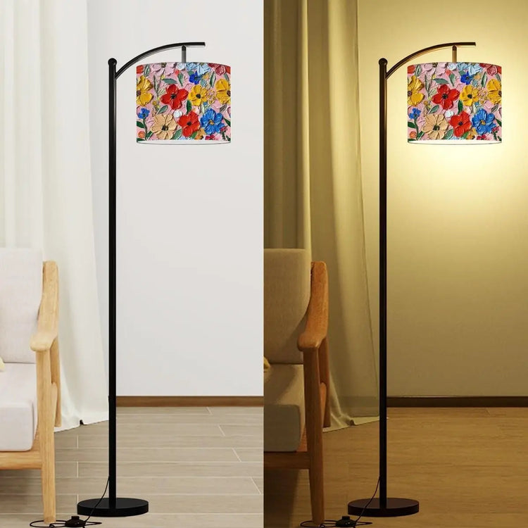 Floral Oil Painting Simulation Arc Floor Lamp (Made in USA), Designer Style Fashion Home Decor, Great Gift