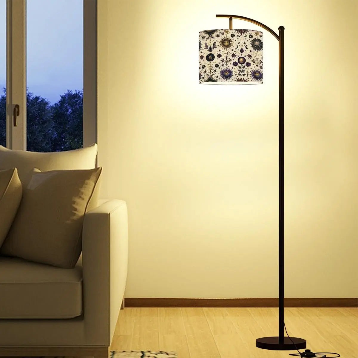 Celestial Sublimation Arc Floor Lamp (Made in USA), Home Decor Stylish all over print Design Tall Living Room Bedroom Den Accent Lighting