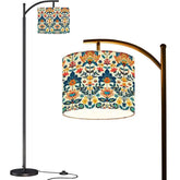 Native Floral Sublimation Arc Floor Lamp | Vibrant Bohemian Lighting | Handmade in USA | Modern Home Decor
