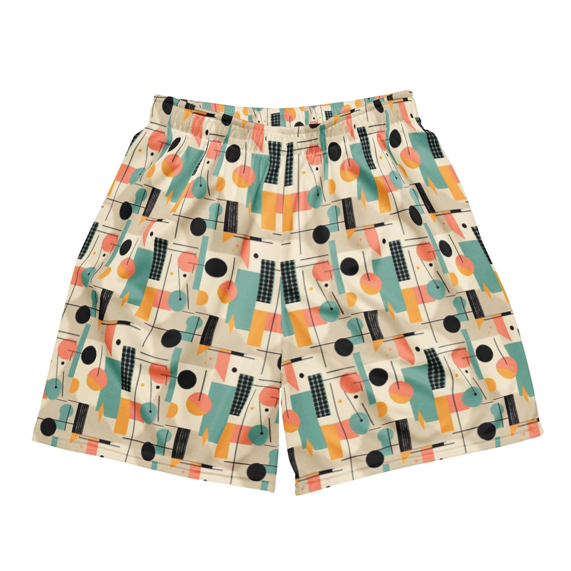 Men&#39;s Geometrical Colorful 90&#39;s Look Mesh Shorts | Retro Vintage Style | Bold Breathable | Perfect for Summer & Casual Wear