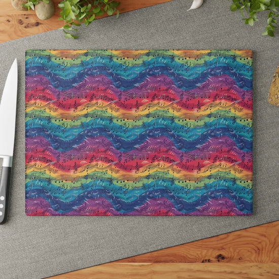 Colorful Musical Notes Glass Cutting Board - Perfect for Musicians, Gift for Music Lovers, Kitchen Decor, Housewarming Gift, Party Essential