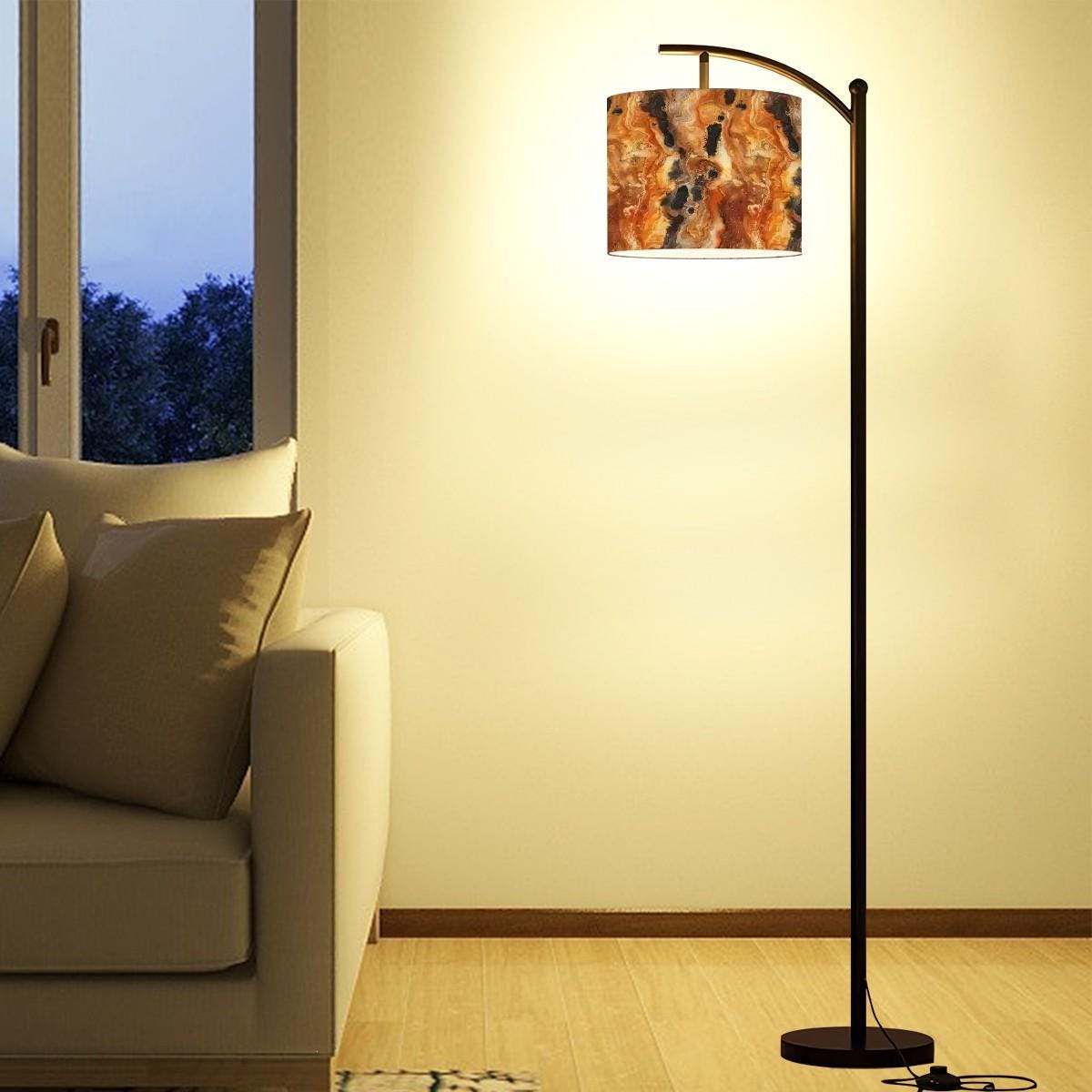 Earth Tone Marble Design Arc Floor Lamp | Modern Handmade USA Lamp | Stylish Living Room Lighting