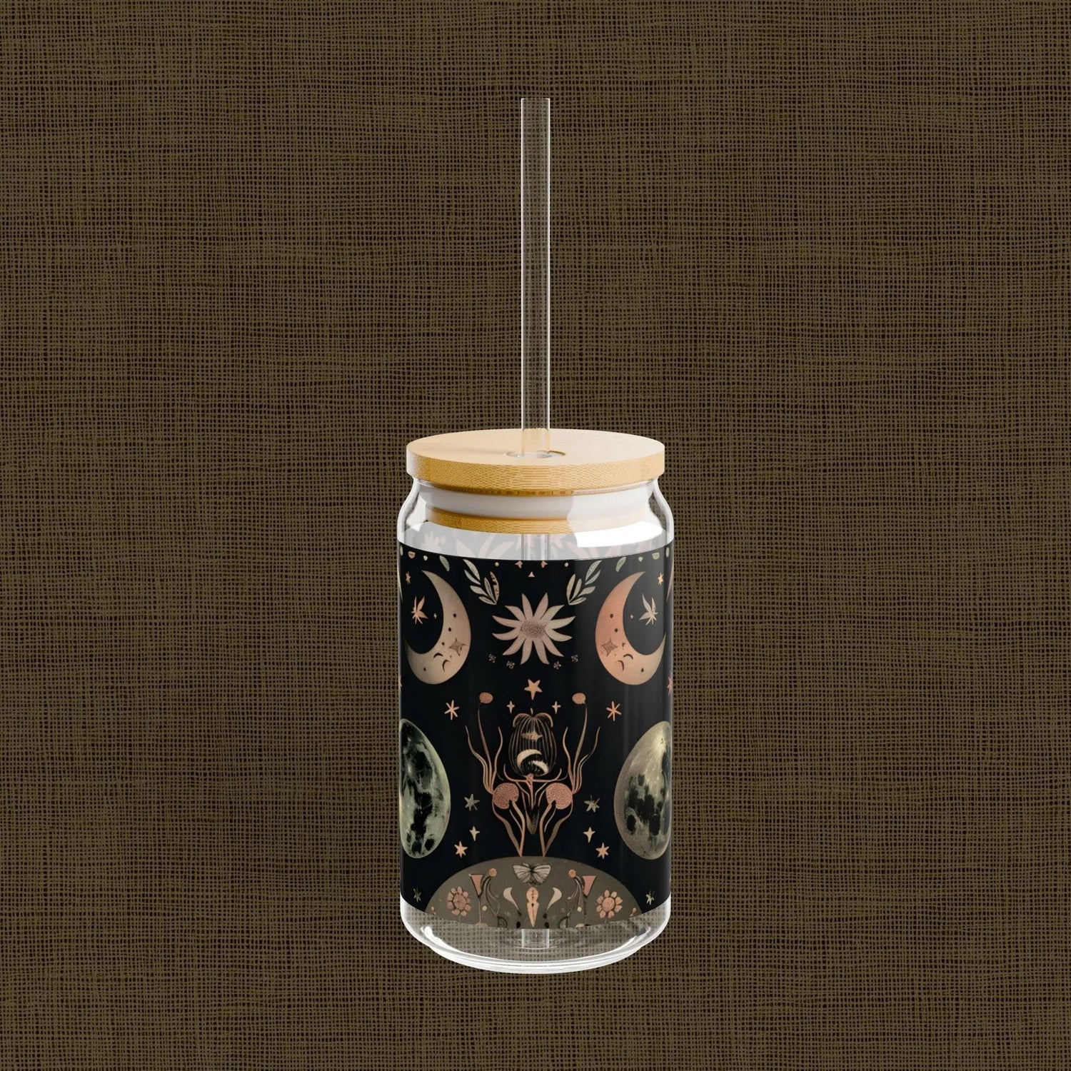 Celestial Sipper Glass, 16oz - Astrology Drinkware, Moon Phase Cup, Starry Night Tumbler, Boho Style Beverage Holder, Eco-Friendly Glass