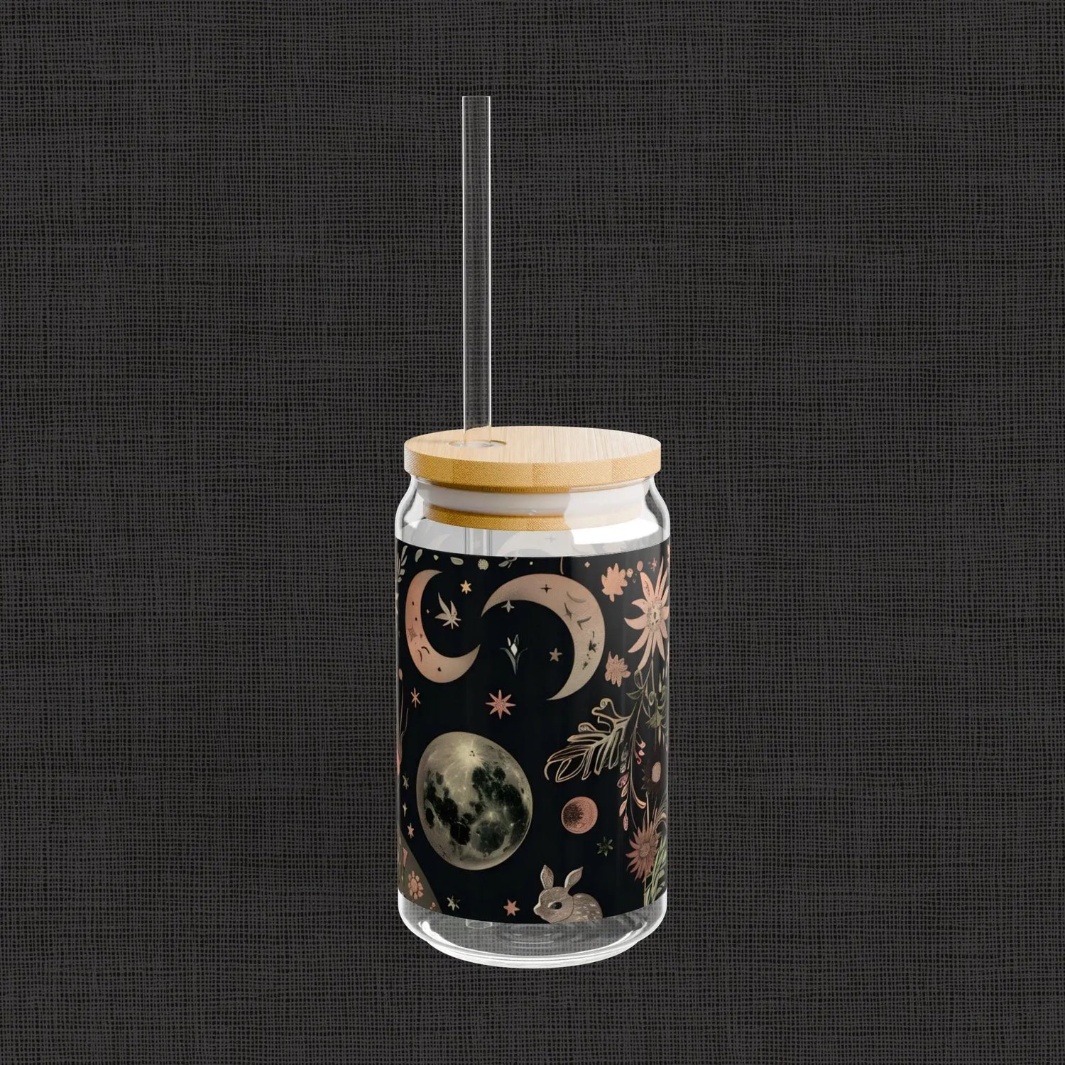 Celestial Sipper Glass, 16oz - Astrology Drinkware, Moon Phase Cup, Starry Night Tumbler, Boho Style Beverage Holder, Eco-Friendly Glass