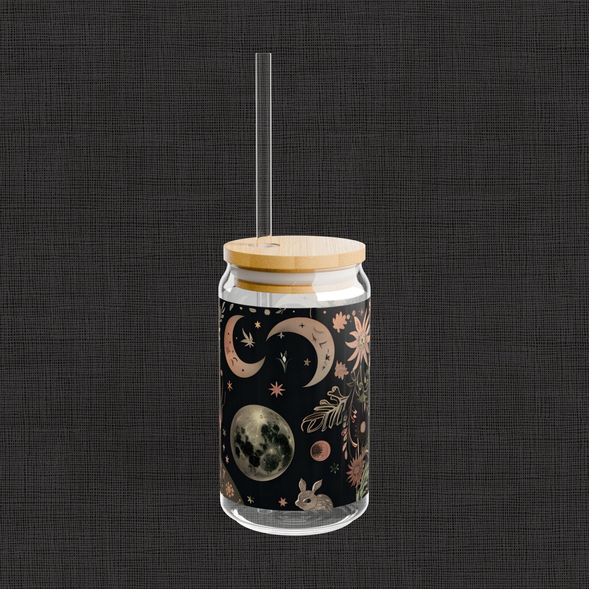 Celestial Sipper Glass, 16oz - Astrology Drinkware, Moon Phase Cup, Starry Night Tumbler, Boho Style Beverage Holder, Eco-Friendly Glass