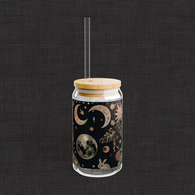 Celestial Sipper Glass, 16oz - Astrology Drinkware, Moon Phase Cup, Starry Night Tumbler, Boho Style Beverage Holder, Eco-Friendly Glass