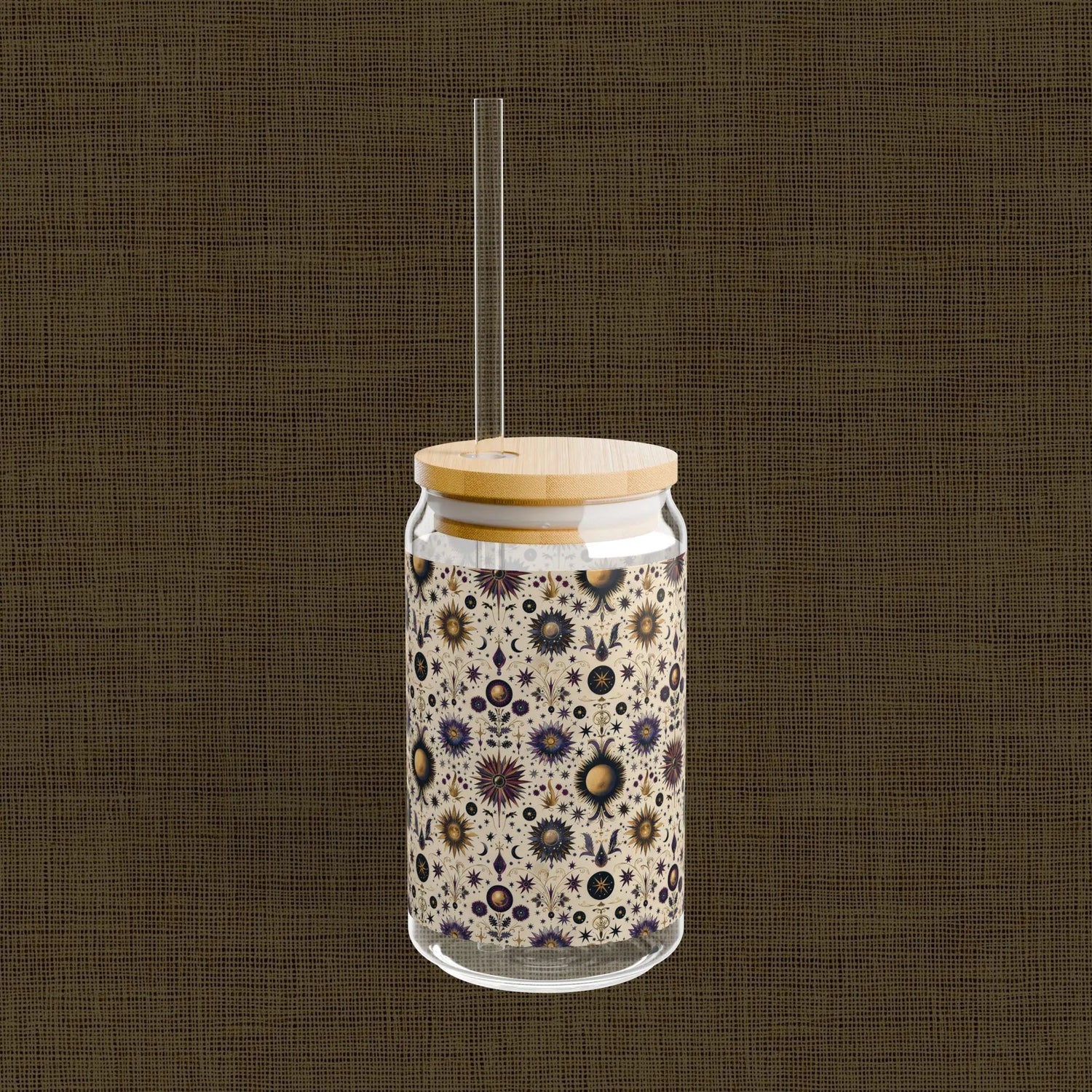 Celestial Sipper Glass, 16oz Starry Sky Design for Eco-Friendly Drinks, Astrology Lovers, Gift for Any Occasion, Sun and Moon Decor